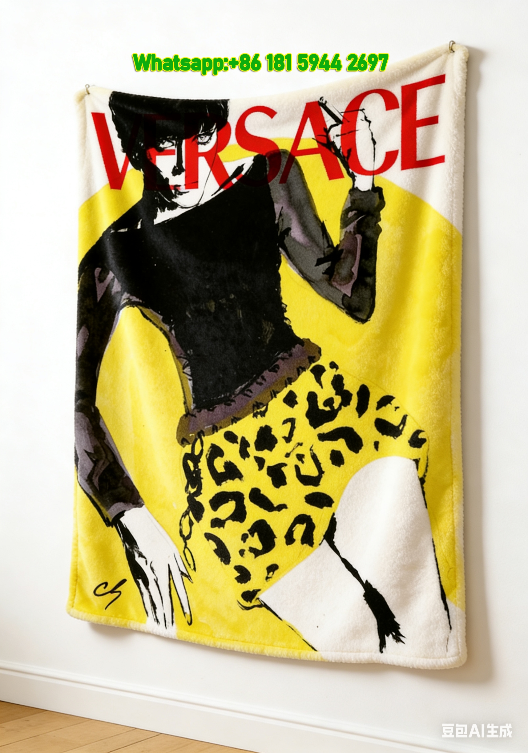 Versace Yellow Black Leopard Print Fashion Illustration Flannel Sofa Throw Blanket IMG_1742